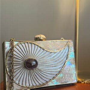 Elegant Gold and White Clutch Bag